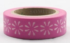 Taśma dekoracyjna różowa w białe kwiaty