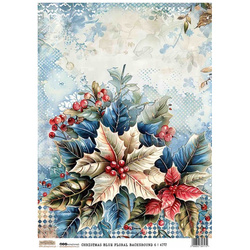 Papier ryżowy A4 - Scraplove - Christmas Blue Floral Background 6 - Świąteczne niebieskie tło kwiatowe