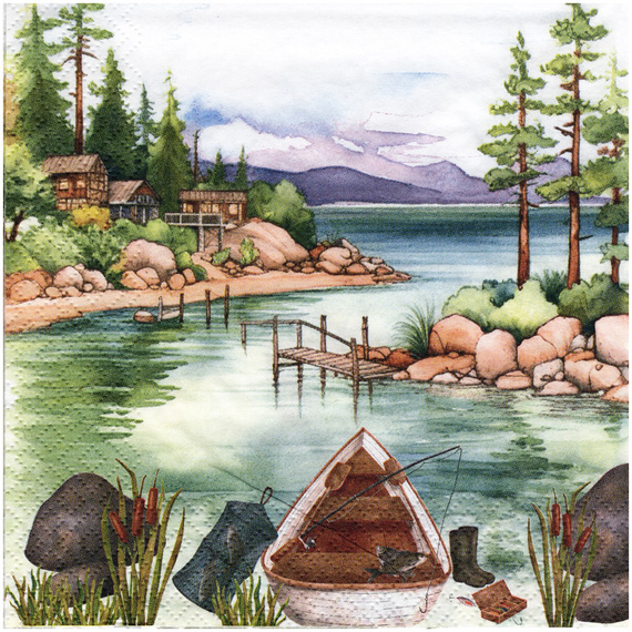 Serwetka do decoupage 33x33cm - Lakeside Fishing jezioro wędkarz