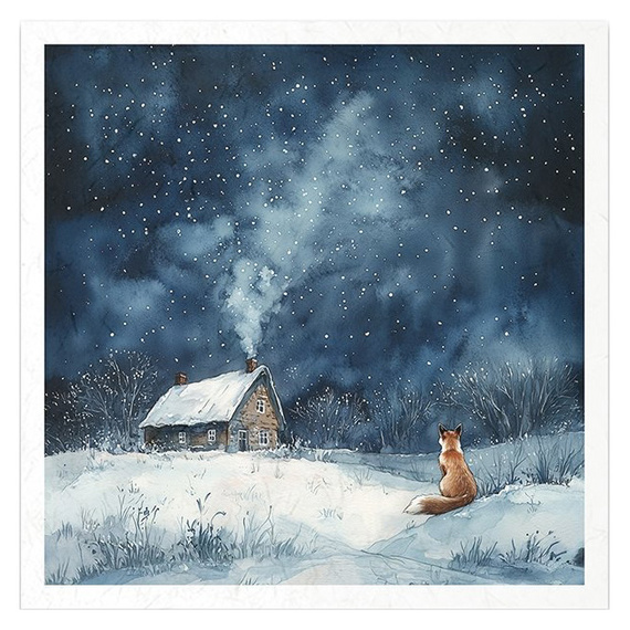 Zestaw papierów ryżowych - krajobraz nocą, zimowa sceneria, sowa, lis, królik, domek - RSM178 - Itd Collection