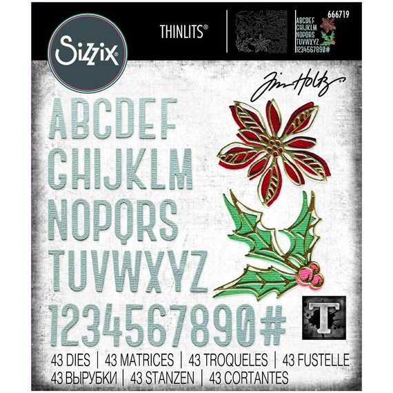 Wykrojnik Sizzix Thinlits - Vault Seasonal Sketch by Tim Holtz alfabet poinsecja