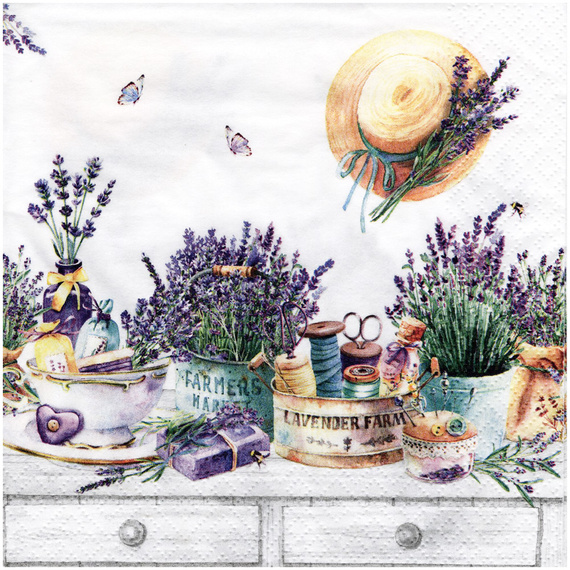 Serwetka do decoupage 33x33cm - Lavender Farm in Provence lawenda w doniczkach