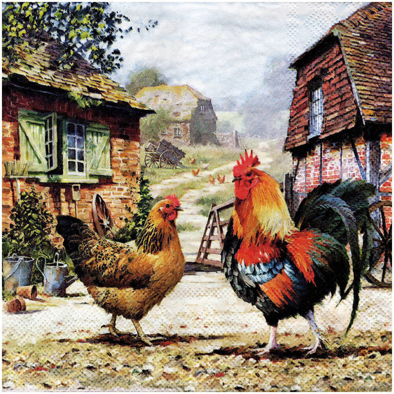 Serwetka do decoupage 33x33cm - Rooster ranch kura i kogut