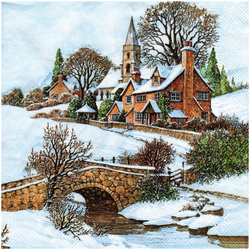 Serwetka do decoupage 33x33cm - Snowy Winter View zimowa wioska