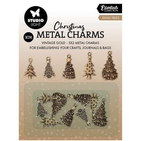 Zawieszki metalowe - Metal Charms - Xmas Trees - choinki - Studio Light 