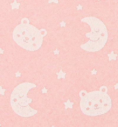 Filc 30x40cm jasny różowy - miś, księżyc