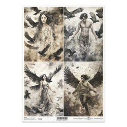 Papier ryżowy do decoupage A4 - anioły kruki - R2536 - Itd Collection