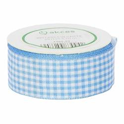 Wstążka w kratkę biało - niebieska 25mm - 10mb