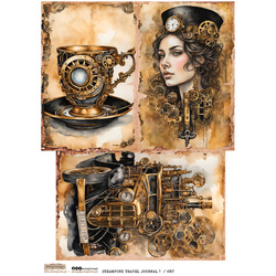 Papier ryżowy A4 - Scraplove - Steampunk Travel Journal 1 filiżanka samochód kobieta