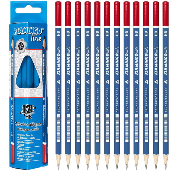 Ołówki trójkątne HB Flamingo - zestaw 12szt.