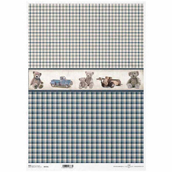 Papier ryżowy do decoupage A3 ITD-0793L niebieska kratka, zabawki