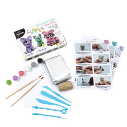 Zestaw kreatywny z gliną samoutwardzalną - miś i zwierzaki - farbki, narzędzia, pędzelki