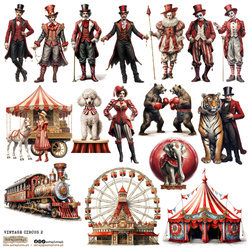 Naklejki papierowe - ScrapLove - Vintage Circus 2 cyrk cyrkowcy klaun