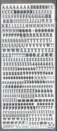 Naklejka ozdobna - małe litery i cyfry srebrne