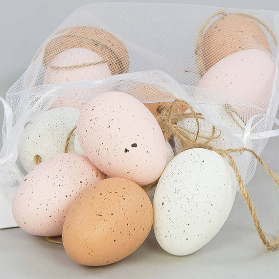 Jajka plastikowe 5cm nakrapiane z zawieszką 12szt miks naturalny