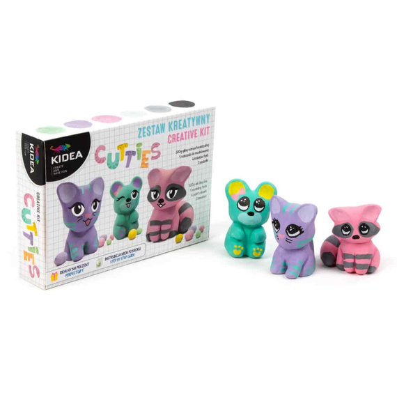 Zestaw kreatywny z gliną samoutwardzalną - miś i zwierzaki - farbki, narzędzia, pędzelki