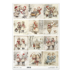 Papier ryżowy do decoupage A3 - zima, dzieci vintage - R1522L - Itd Collection