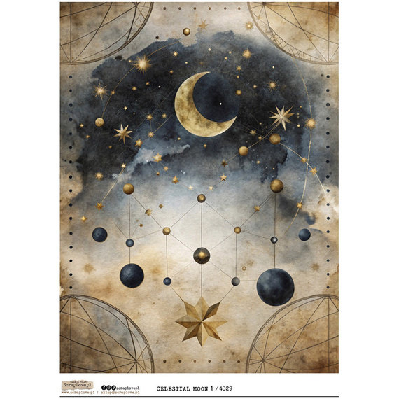 Papier ryżowy A4 - Scraplove - Niebiański Księżyc - Celestial Moon 1