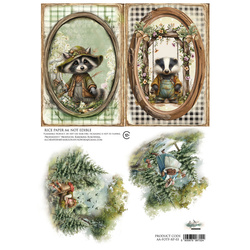 Papier ryżowy do decoupage A4 - Art of Alchemy - Przyjaciele lasu, szopy, ramki