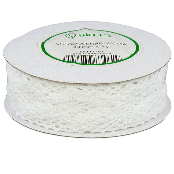 Koronka bawełniana biała 30mm x 4,55m