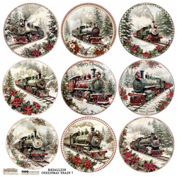 Naklejki papierowe - ScrapLove - Medallion Christmas Train 1 - Medaliony świąteczne pociągi