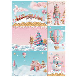 Papier ryżowy do decoupage A4 - Candy Christmas - 6 kart - Stamperia