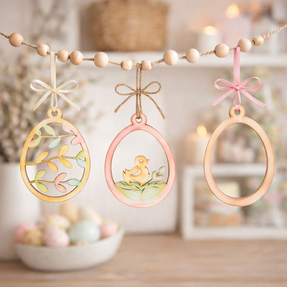 Jajka - drewniane zawieszki do dekoracji wielkanocnych - zestaw 9 szt.