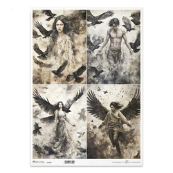 Papier ryżowy do decoupage A3 ITD-1375L demony, przemiana, kobieta, mężczyzna, kruki