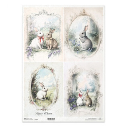 Papier ryżowy do decoupage A3 - zajączki wielkanocne w ramkach - R1408L - Itd Collection