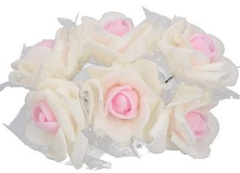 Kwiatki piankowe ecru z różowym środkiem z tiulem