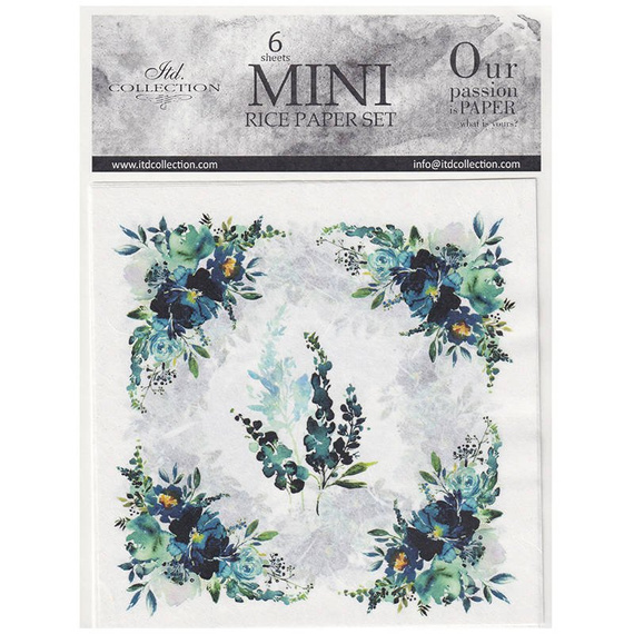 Zestaw papierów ryżowych, niebieskie kwiaty- ITD 6szt