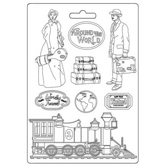 Foremka teksturowa do mas strukturalnych A5 - Stamperia - Around The World lokomotywa 