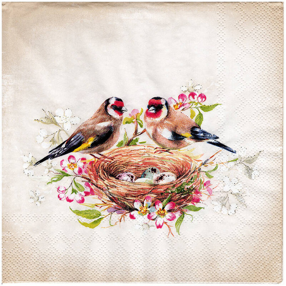 Serwetka 33x33cm - Lovely Goldfinch ptaki w gnieździe