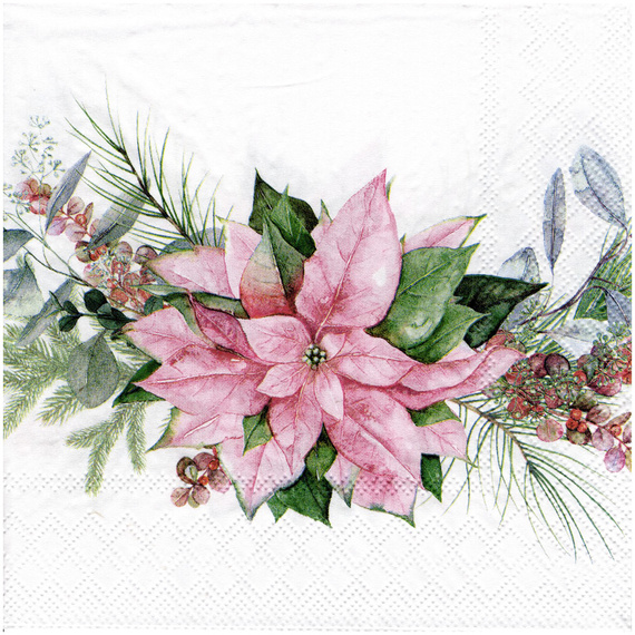 Serwetka do decoupage 33x33cm - Pink poinsettia