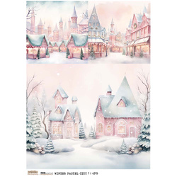 Papier ryżowy A4 - Scraplove - Winter Pastel City 1 - Zimowe pastelowe miasto 1