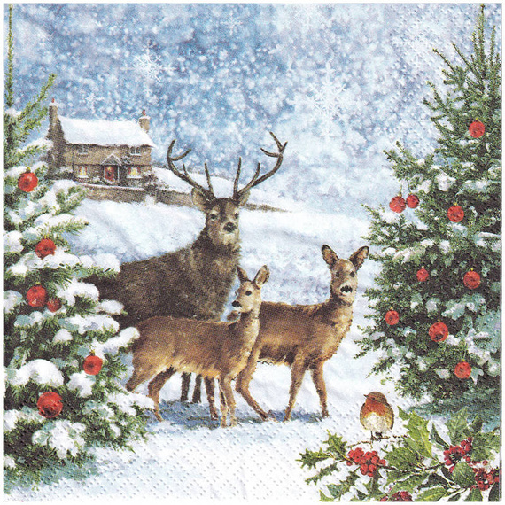 Serwetka 33x33cm - Three Deers at Christmas jelenie