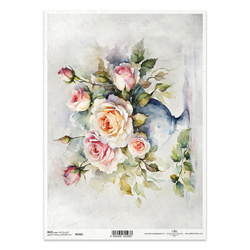 Papier ryżowy do decoupage A4 ITD-R2461 róże w wazonie