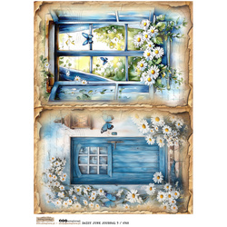 Papier ryżowy A4 - Scraplove - Daisy Junk Journal 5 drzwi okno stokrotki