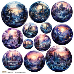 Naklejki papierowe - ScrapLove - Halloween Circle 1 widoczki w kółkach zamki