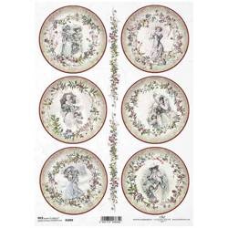 Papier ryżowy do decoupage ITD-R1899 ramki, kobiety, vintage, wieńce