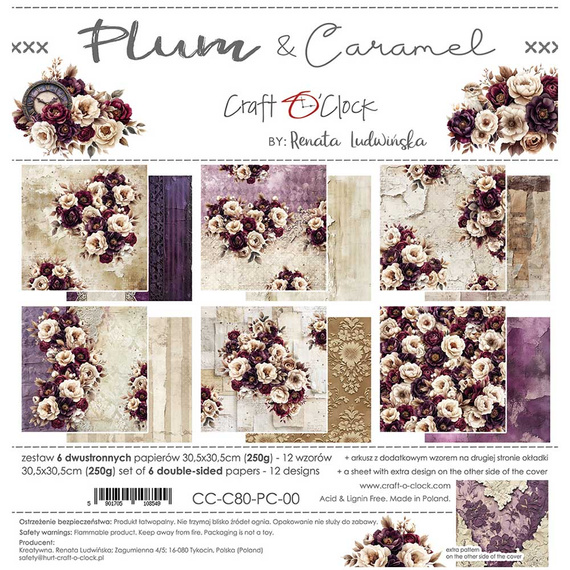 Zestaw papierów do scrapbookingu 30x30 - Craft o'clock - Plum & Caramel