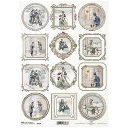 Papier ryżowy A4 do decoupage ITD-R2118 vintage ramki, zimowa sceneria