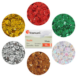 Cekiny metaliczne 8 mm - 6 kolorów + szpilki 14 mm - do dekoracji bombek i jajek