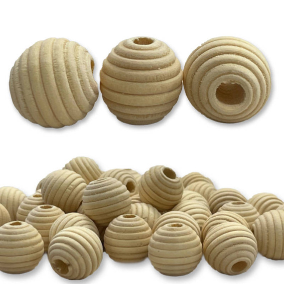 Koraliki drewniane prążkowane 14mm 50 sztuk