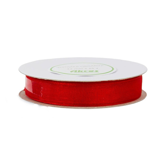 Tasiemka / wstążka organza czerwona 12mm x 23m