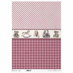 Papier ryżowy do decoupage A3 ITD-0795L różowa kratka, zabawki