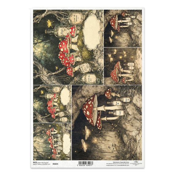Papier ryżowy do decoupage A4 - mroczny las, grzyby, muchomory - R2655 - Itd Collection
