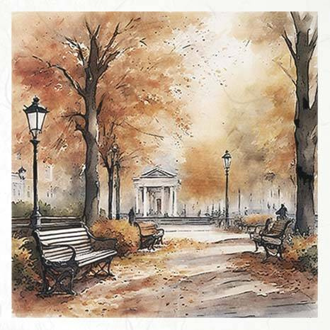 Zestaw papierów ryżowych - ITD RSM101 jesienne widoczki, jesień, park