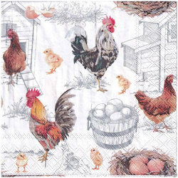 Serwetka 33x33cm - Chicken Farm koguty kurczaki