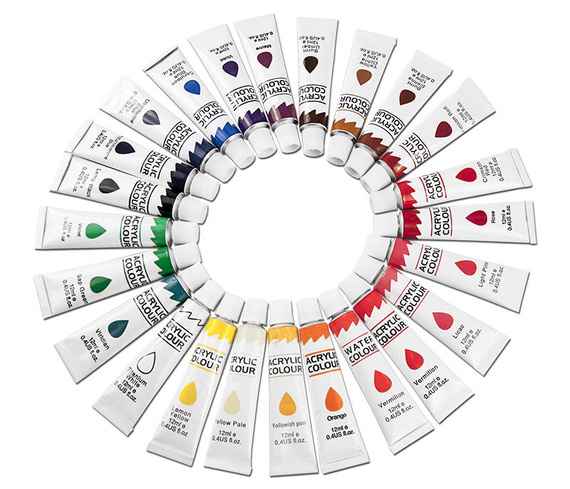 Zestaw malarski - farby akrylowe LOVEART 24x12 ml, 15 pędzli, paletka